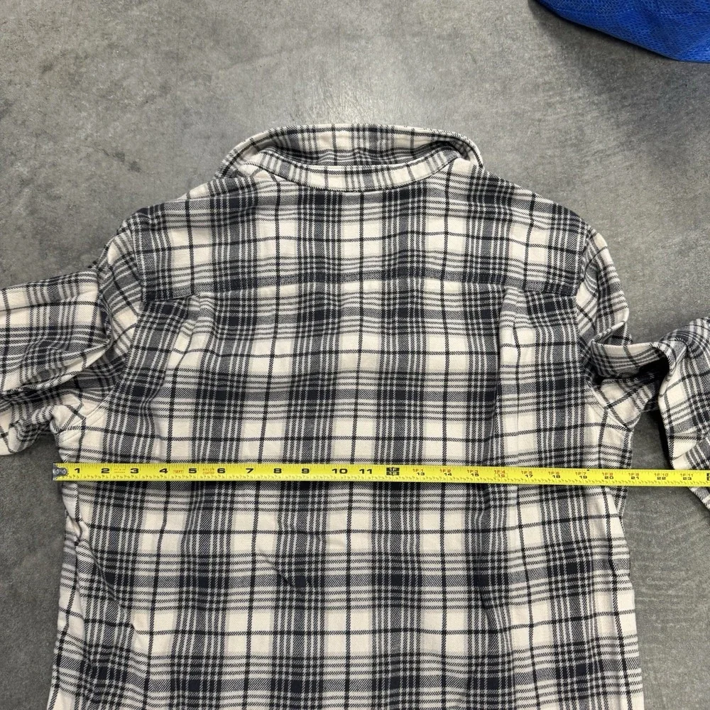 EUC The North Face Black White Gray Plaid Flannel Button Front Casual Shirt Sz L